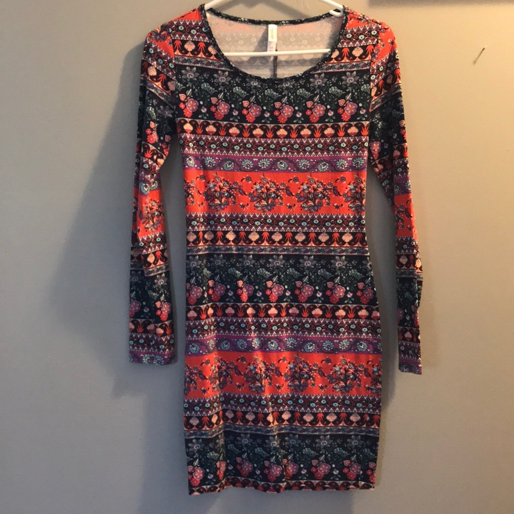 Long sleeve colorful floral print dress